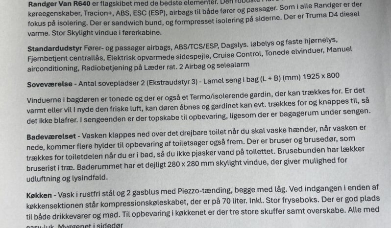 Fiat Øvrige Randger Camper Van R640 full