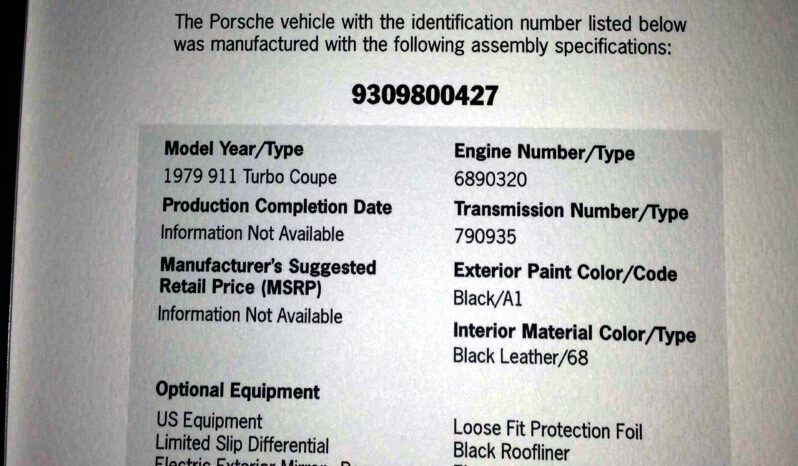 Porsche 911 930 Turbo Manching Numbers full